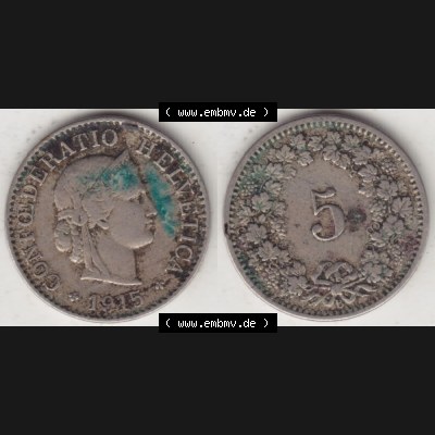 Münzen Schweiz 1879-1917, 5 Rappen Mzz. B 1915, Münzen Vollansicht Horizontal als Bildmaterial im online Katalog und online Datenbank für Sammler von Schweizer Münzen. Sammlung