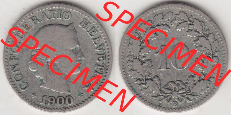 Münzen Schweiz 1879-1915, 10 Rappen B 1900, Münzen Vollansicht Horizontal als Bildmaterial im online Katalog und online Datenbank für Sammler von Schweizer Münzen. Sammlung