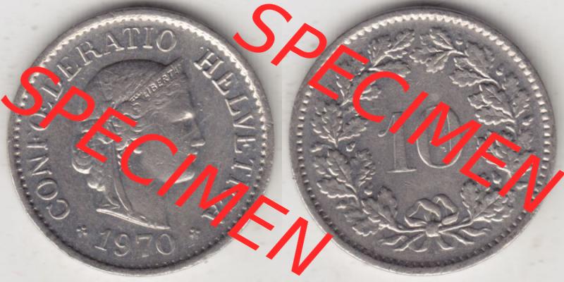 Münzen Schweiz 1940-Heute, 10 Rappen B 1970 I., Münzen Vollansicht Horizontal als Bildmaterial im online Katalog und online Datenbank für Sammler von Schweizer Münzen. Sammlung