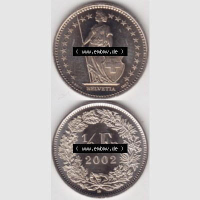 Münzen Schweiz 1983-2018, 1/2 Franken 2002, Münzen Vollansicht Vertikal als Bildmaterial im online Katalog und online Datenbank für Sammler von Schweizer Münzen für... Sammlung