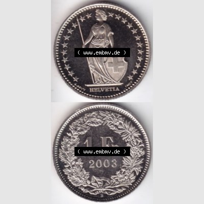 Münzen Schweiz 1983-2018, 1 Franken 2003, Münzen Vollansicht Vertikal als Bildmaterial im online Katalog und online Datenbank für Sammler von Schweizer Münzen für Mobile-Geräte. Sammlung