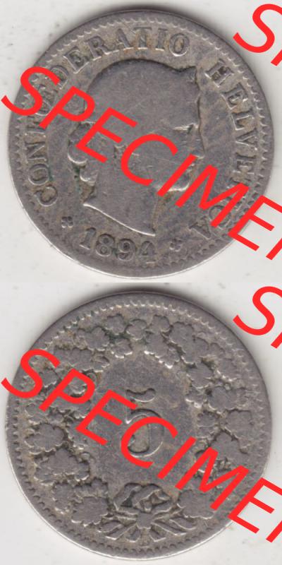 Münzen Schweiz 1879-1917, 5 Rappen Mzz. B 1894, Münzen Vollansicht Vertikal als Bildmaterial im online Katalog und online Datenbank für Sammler von Schweizer Münzen... Sammlung