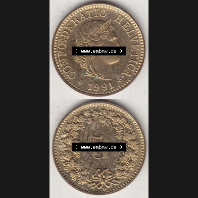 Münzen Schweiz 1979-Heute, 5 Rappen Mzz. B 1991, Münzen Vollansicht Vertikal als Bildmaterial im online Katalog und online Datenbank für Sammler von Schweizer Münzen... Sammlung