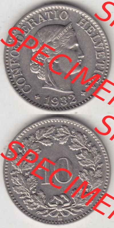 Münzen Schweiz 1932-1939, 10 Rappen B 1932 I., Münzen Vollansicht Vertikal als Bildmaterial für Mobile-Geräte Sammlung