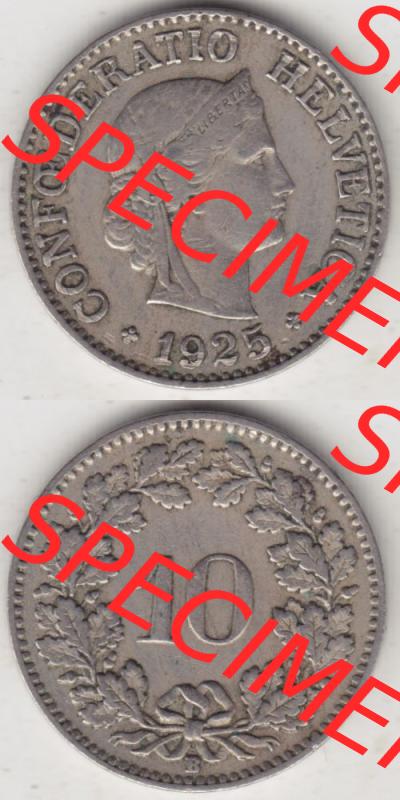 Münzen Schweiz 1919-1931, 10 Rappen B 1925 II., Münzen Vollansicht Vertikal als Bildmaterial für Mobile-Geräte Sammlung