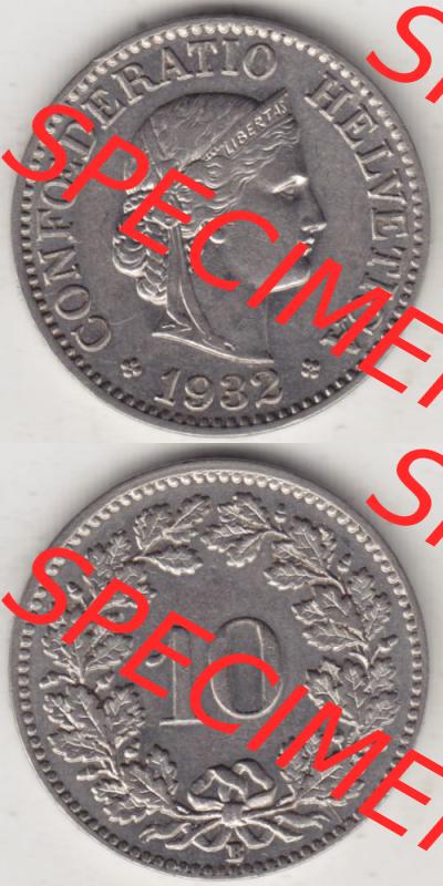 Münzen Schweiz 1932-1939, 10 Rappen B 1932 III., Münzen Vollansicht Vertikal als Bildmaterial für Mobile-Geräte Sammlung