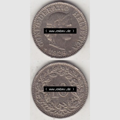 Münzen Schweiz 1919-1931, 10 Rappen B 1925 IV., Münzen Vollansicht Vertikal als Bildmaterial für Mobile-Geräte Sammlung