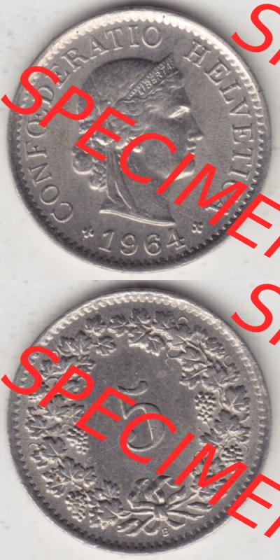 Münzen Schweiz 1940-1980, 5 Rappen Mzz. B 1964 I., Münzen Vollansicht Vertikal als Bildmaterial im online Katalog und online Datenbank für Sammler von Schweizer... Sammlung