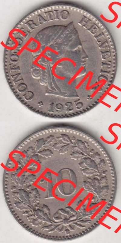 Münzen Schweiz 1919-1931, 10 Rappen B 1925 I., Münzen Vollansicht Vertikal als Bildmaterial für Mobile-Geräte Sammlung