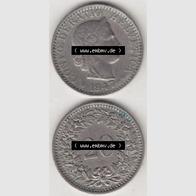 Münzen Schweiz 1939-Heute, 20 Rappen Münzzeichen / Mzz. B 1947 II, Münzen Vollansicht Vertikal als Bildmaterial im online Katalog und online Datenbank für Sammler... Sammlung