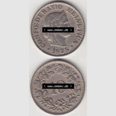 Münzen Schweiz 1919-1931, 10 Rappen B 1925 I., Münzen Vollansicht Vertikal als Bildmaterial für Mobile-Geräte Sammlung