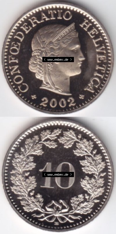 Münzen Schweiz 1940-2018, 10 Rappen 2002, Münzen Vollansicht Vertikal als Bildmaterial im online Katalog und online Datenbank... Sammlung