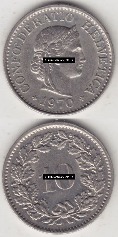 Münzen Schweiz 1940-2018, 10 Rappen B 1970 II., Münzen Vollansicht Vertikal als Bildmaterial für Mobile-Geräte Sammlung