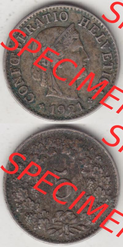 Münzen Schweiz 1919-1931, 5 Rappen Mzz. B 1921, Münzen Vollansicht Vertikal als Bildmaterial im online Katalog und online Datenbank für Sammler von Schweizer Münzen... Sammlung