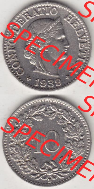 Münzen Schweiz 1932-1939, 10 Rappen B 1939 I., Münzen Vollansicht Vertikal als Bildmaterial für Mobile-Geräte Sammlung