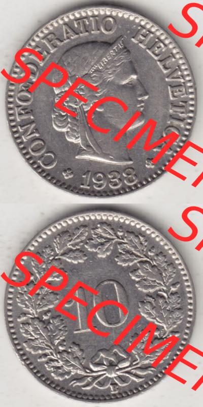 Münzen Schweiz 1932-1939, 10 Rappen B 1938 II., Münzen Vollansicht Vertikal als Bildmaterial für Mobile-Geräte Sammlung
