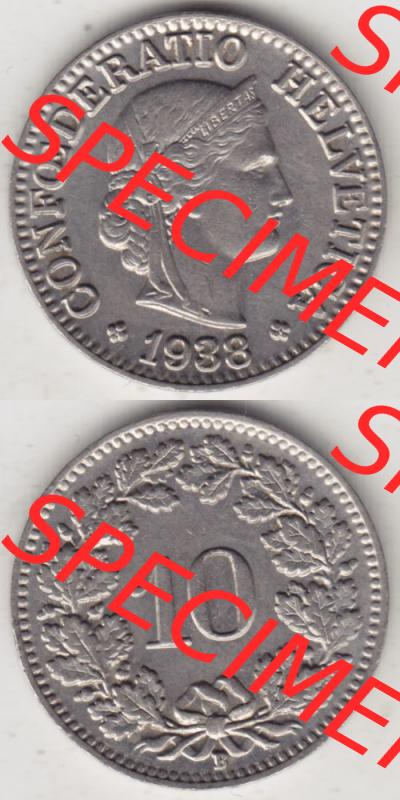 Münzen Schweiz 1932-1939, 10 Rappen B 1938 I., Münzen Vollansicht Vertikal als Bildmaterial für Mobile-Geräte Sammlung