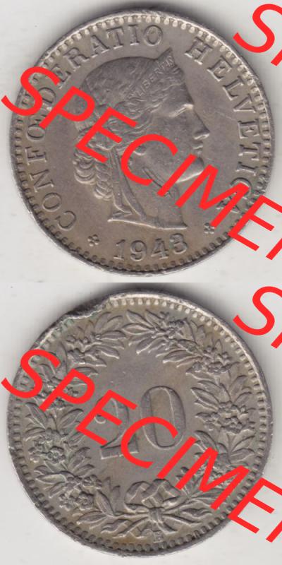 Münzen Schweiz 1939-Heute, 20 Rappen Münzzeichen / Mzz. B 1943 III., Münzen Vollansicht Horizontal als Bildmaterial im online Katalog und online Datenbank für... Sammlung