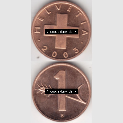 Münzen Schweiz 1948-2006, 1 Rappen 2003, Münzen Vollansicht Vertikal als Bildmaterial im online Katalog und online Datenbank für Sammler von Schweizer Münzen für Mobile-Geräte. Sammlung