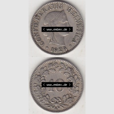 Münzen Schweiz 1919-1931, 10 Rappen B 1925 II., Münzen Vollansicht Vertikal als Bildmaterial für Mobile-Geräte Sammlung