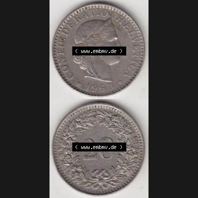 Münzen Schweiz 1939-2018, 20 Rappen Münzzeichen / Mzz. B 1963 II., Münzen Vollansicht Vertikal als Bildmaterial im online Katalog und online Datenbank für... Sammlung