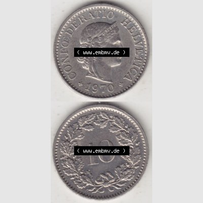 Münzen Schweiz 1940-2018, 10 Rappen B 1970 II., Münzen Vollansicht Vertikal als Bildmaterial für Mobile-Geräte Sammlung