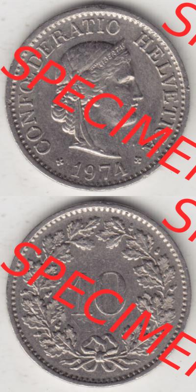 Münzen Schweiz 1940-2018, 10 Rappen B 1974 II., Münzen Vollansicht Vertikal als Bildmaterial für Mobile-Geräte Sammlung