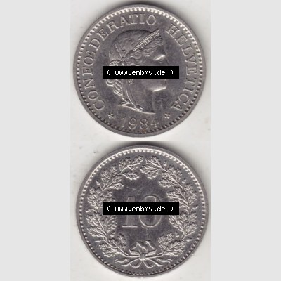 Münzen Schweiz 1940-2018, 10 Rappen B 1984, Münzen Vollansicht Vertikal als Bildmaterial für Mobile-Geräte Sammlung