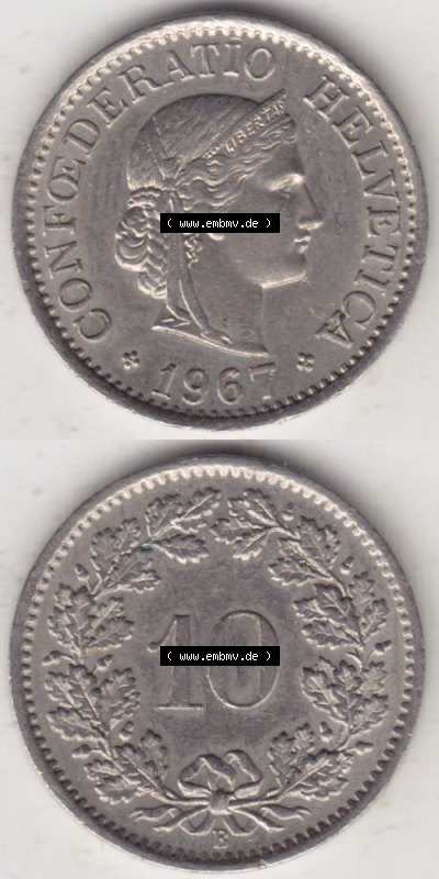 Münzen Schweiz 1940-2018, 10 Rappen B 1967, Münzen Vollansicht Vertikal als Bildmaterial für Mobile-Geräte Sammlung