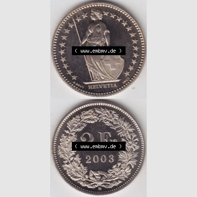 Münzen Schweiz 1983-2018, 2 Franken 2003, Münzen Vollansicht Vertikal als Bildmaterial im online Katalog und online Datenbank für Sammler von Schweizer Münzen für Mobile-Geräte. Sammlung