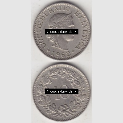 Münzen Schweiz 1940-2018, 10 Rappen B 1962 II., Münzen Vollansicht Vertikal als Bildmaterial für Mobile-Geräte Sammlung
