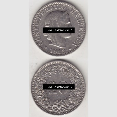 Münzen Schweiz 1881-1938, 20 Rappen Münzzeichen / Mzz. B 1913, Münzen Vollansicht Vertikal als Bildmaterial im online Katalog und online Datenbank für Sammler... Sammlung