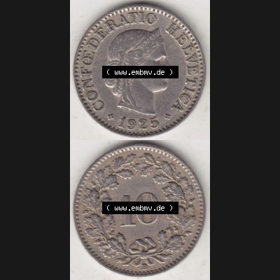 Münzen Schweiz 1919-1931, 10 Rappen B 1925 iII, Münzen Vollansicht Vertikal als Bildmaterial für Mobile-Geräte Sammlung
