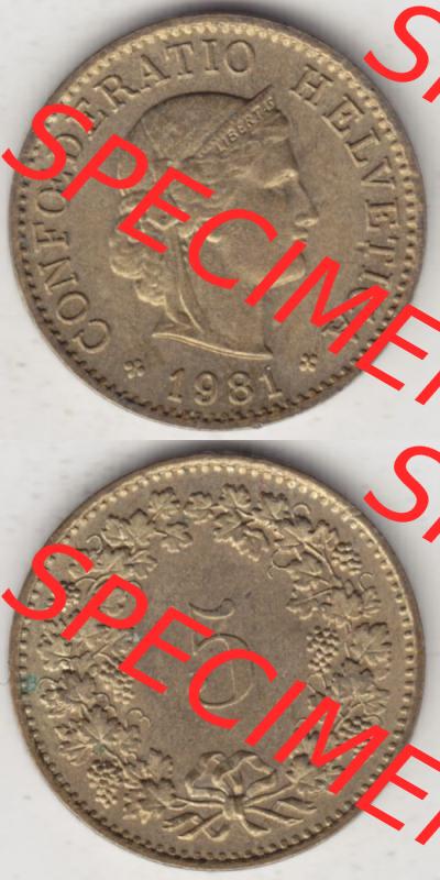Münzen Schweiz 1979-Heute, 5 Rappen Mzz. B 1981 I., Münzen Vollansicht Vertikal als Bildmaterial im online Katalog und online Datenbank für Sammler von Schweizer... Sammlung