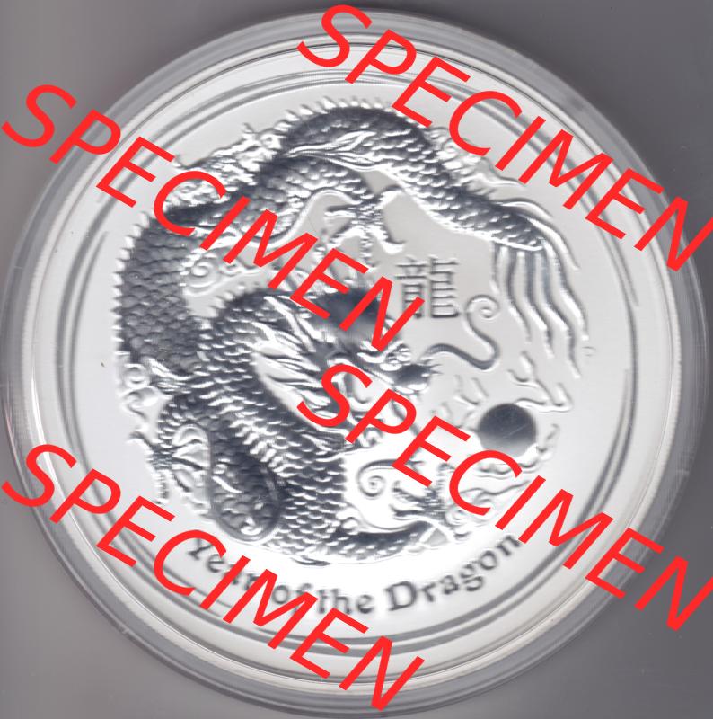 Silbermünzen Australien Lunar II. Chinesische Tierkreiszeichen 2012, 10 Unzen Drache. Vorderseite der Silbermünze Lunar-Serie aus Australien hier im online Katalog und Datenbank... Sammlung