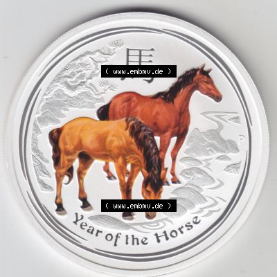 Silbermünzen Australien Lunar II. Chinesische Tierkreiszeichen 2014, Farbe 2 Unzen Pferd. Vorderseite der Silbermünze Lunar-Serie aus Australien hier im online Katalog und... Sammlung
