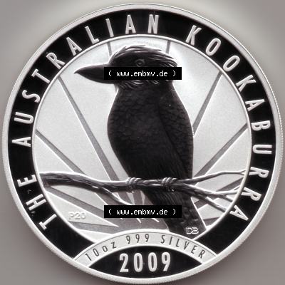 Silbermünzen Australien Kookaburra 10 Unzen 2009. Vorderseite der Silbermünze Kookaburra / Eisvogel aus Australien hier im online Katalog und Datenbank zum verwalten und katalogisieren... Sammlung