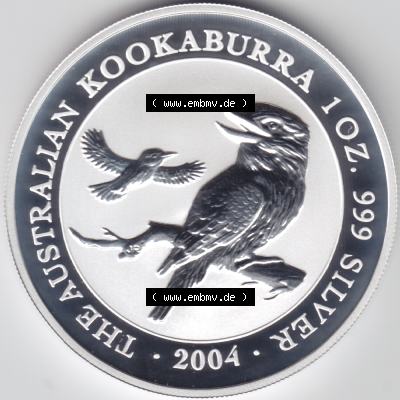 Silbermünzen Australien Kookaburra 1 Unze 2004. Vorderseite der Silbermünze Kookaburra / Eisvogel aus Australien hier im online Katalog und Datenbank zum verwalten und katalogisieren... Sammlung