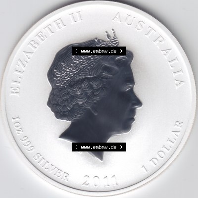 Silbermünzen Australien Lunar II. Chinesische Tierkreiszeichen 2011, 1 Unze Hasen. Rückseite der Silbermünze Lunar-Serie aus Australien hier im online Katalog und Datenbank... Sammlung