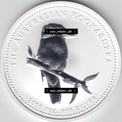 Silbermünzen Australien Kookaburra 1 Unze 2005. Vorderseite der Silbermünze Kookaburra / Eisvogel aus Australien hier im online Katalog und Datenbank zum verwalten und katalogisieren... Sammlung