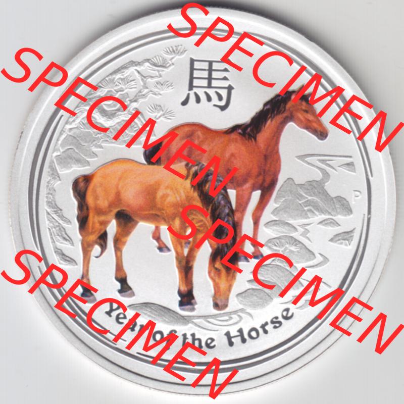 Silbermünzen Australien Lunar II. Chinesische Tierkreiszeichen 2014, Farbe 1 Unze Pferd. Vorderseite der Silbermünze Lunar-Serie aus Australien hier im online Katalog und... Sammlung