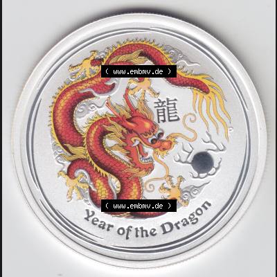 Silbermünzen Australien Lunar II. Chinesische Tierkreiszeichen 2012, Farbe halbe Unze Drache. Vorderseite der Silbermünze Lunar-Serie aus Australien hier im online Katalog... Sammlung