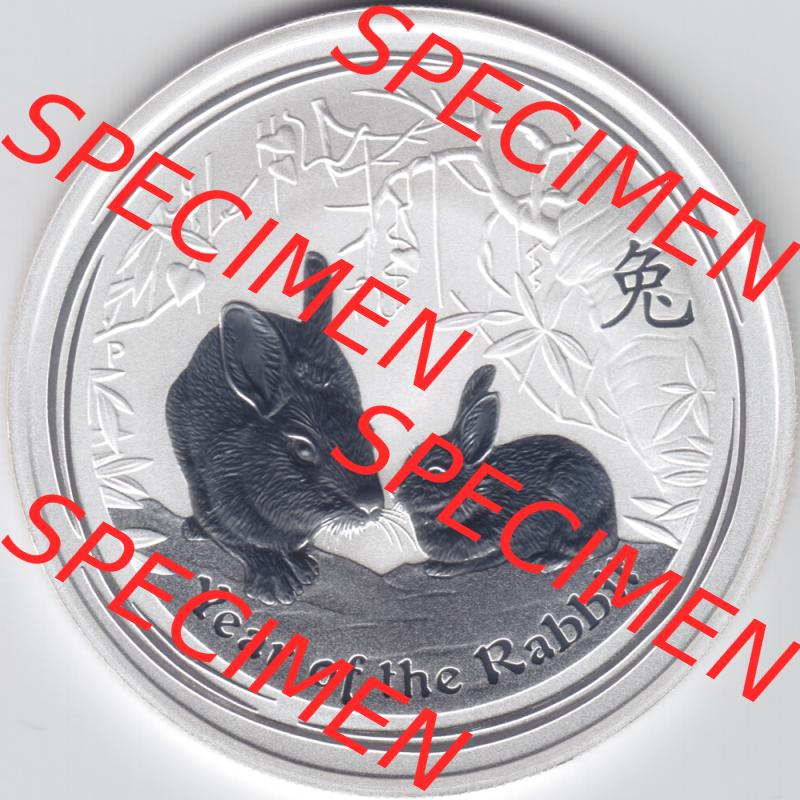 Silbermünzen Australien Lunar II. Chinesische Tierkreiszeichen 2011, 1 Unze Hasen. Vorderseite der Silbermünze Lunar-Serie aus Australien hier im online Katalog und Datenbank... Sammlung