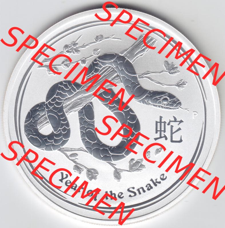 Silbermünzen Australien Lunar II. Chinesische Tierkreiszeichen 2013, 1 Unze Schlange. Vorderseite der Silbermünze Lunar-Serie aus Australien hier im online Katalog und Datenbank... Sammlung