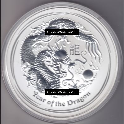 Silbermünzen Australien Lunar II. Chinesische Tierkreiszeichen 2012, 10 Unzen Drache. Vorderseite der Silbermünze Lunar-Serie aus Australien hier im online Katalog und Datenbank... Sammlung