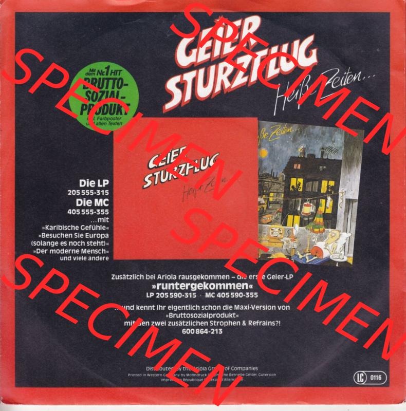 BRD Schlager (Singles), Ariola Records 1983, Geier Sturzflug mit Besuchen Sie Europa und Walkmanfan. Die Vinyl Single Schallplatten wurden hier im online Katalog als Datensatz... Sammlung