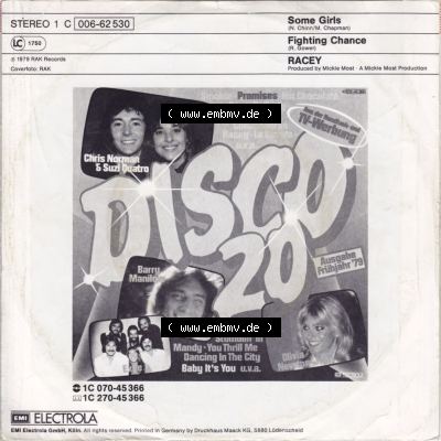 BRD, Rock & Pop (Singles) Electrola Records 1979, Racey mit Some Girls, Figthing Chance und Racey. Die Vinyl Single Schallplatten wurden hier im online Katalog als... Sammlung