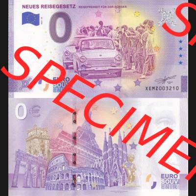 0-Euro Souvenirscheine Deutschland 2020-33, XEMZ, Neues Reisegesetz - Reisefreiheit für DDR-Bürger (3) Sammlung