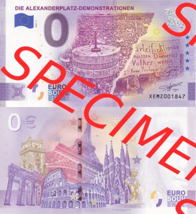 0-Euro Souvenirscheine Deutschland 2020 (Stück 2), XEMZ, Die Alexanderplatz-Demonstrationen (3) Sammlung