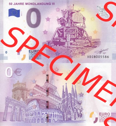 0-Euro Souvenirscheine Deutschland 2018 (Stück 3), XECB, 50 Jahre Mondlandung III (3) Sammlung